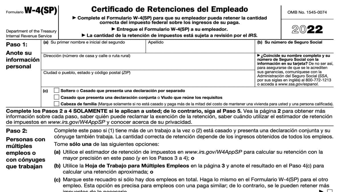 2023 W4 Form In Spanish Printable Forms Free Online
