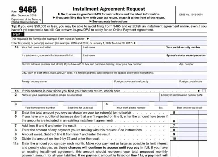 IRS Form For Payment Plan