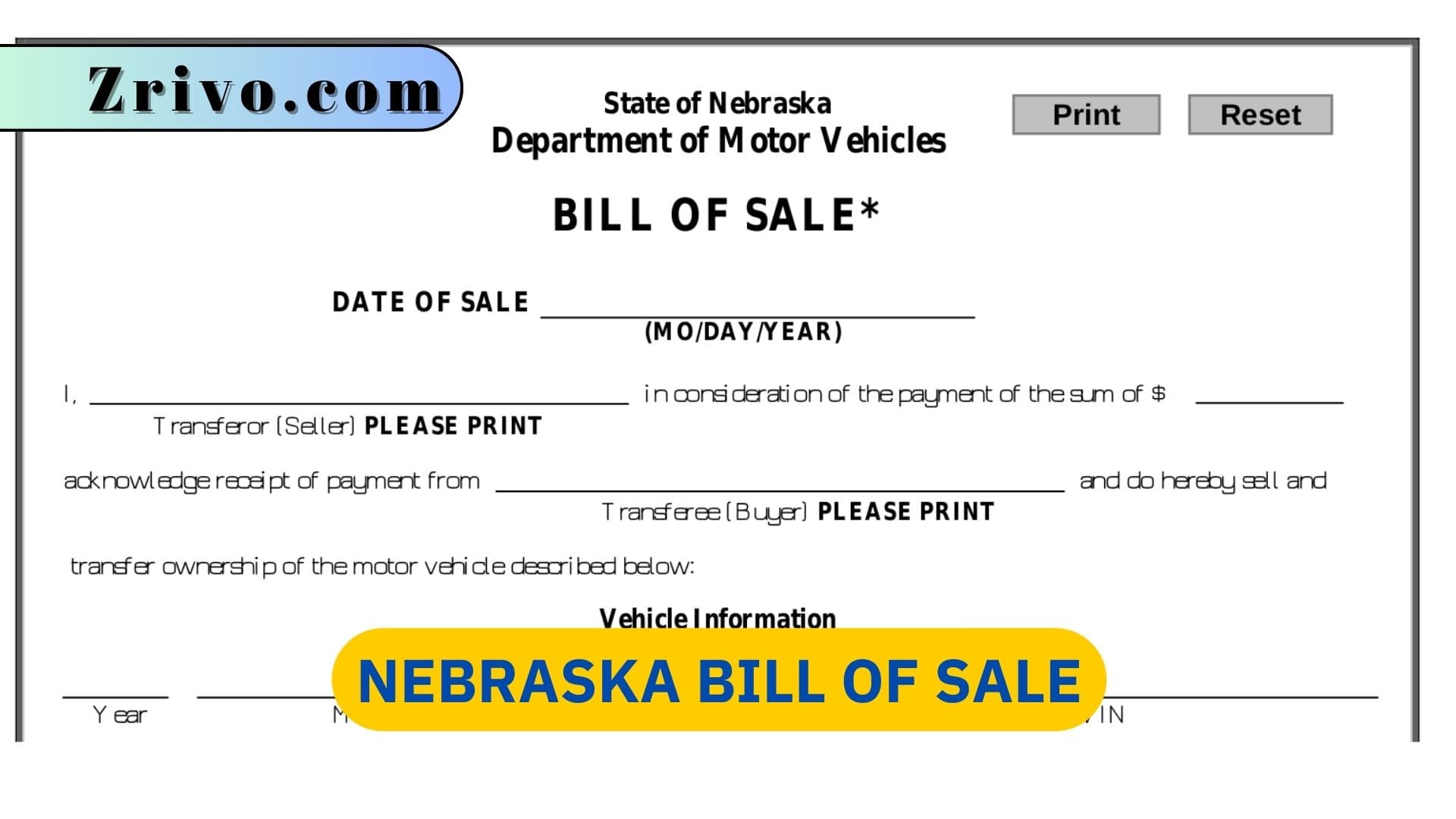 Nebraska Bill Of Sale 8271