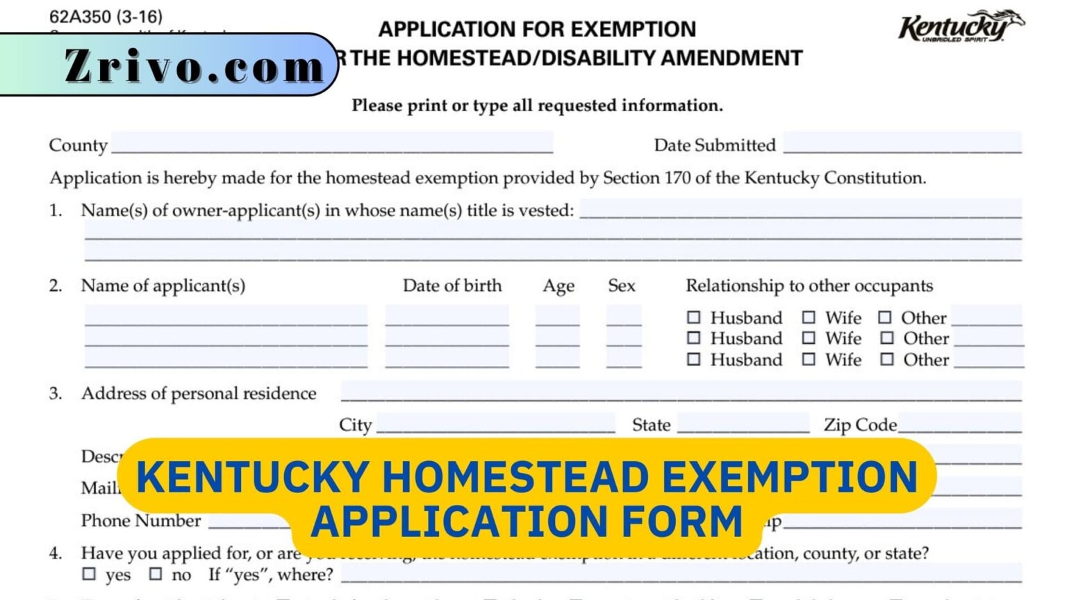 Kentucky Homestead Exemption Application Form 2023 2024 0861