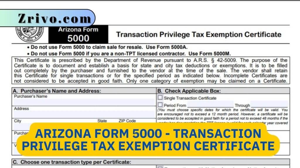 Arizona Form 5000 Transaction Privilege Tax Exemption Certificate 6164