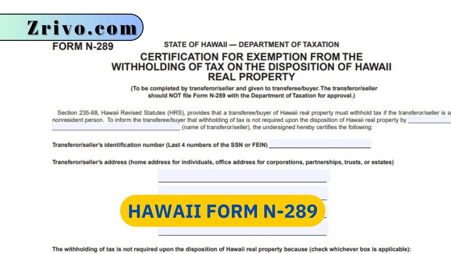 Hawaii Form N-289