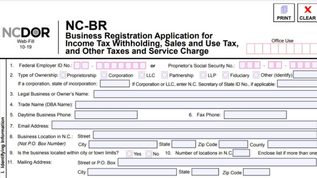 North Carolina Sales Tax Registration